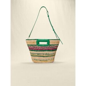 Maje Raffia Basket‎ Tote Striped Beach Bag with Strap Vert Casino NWT